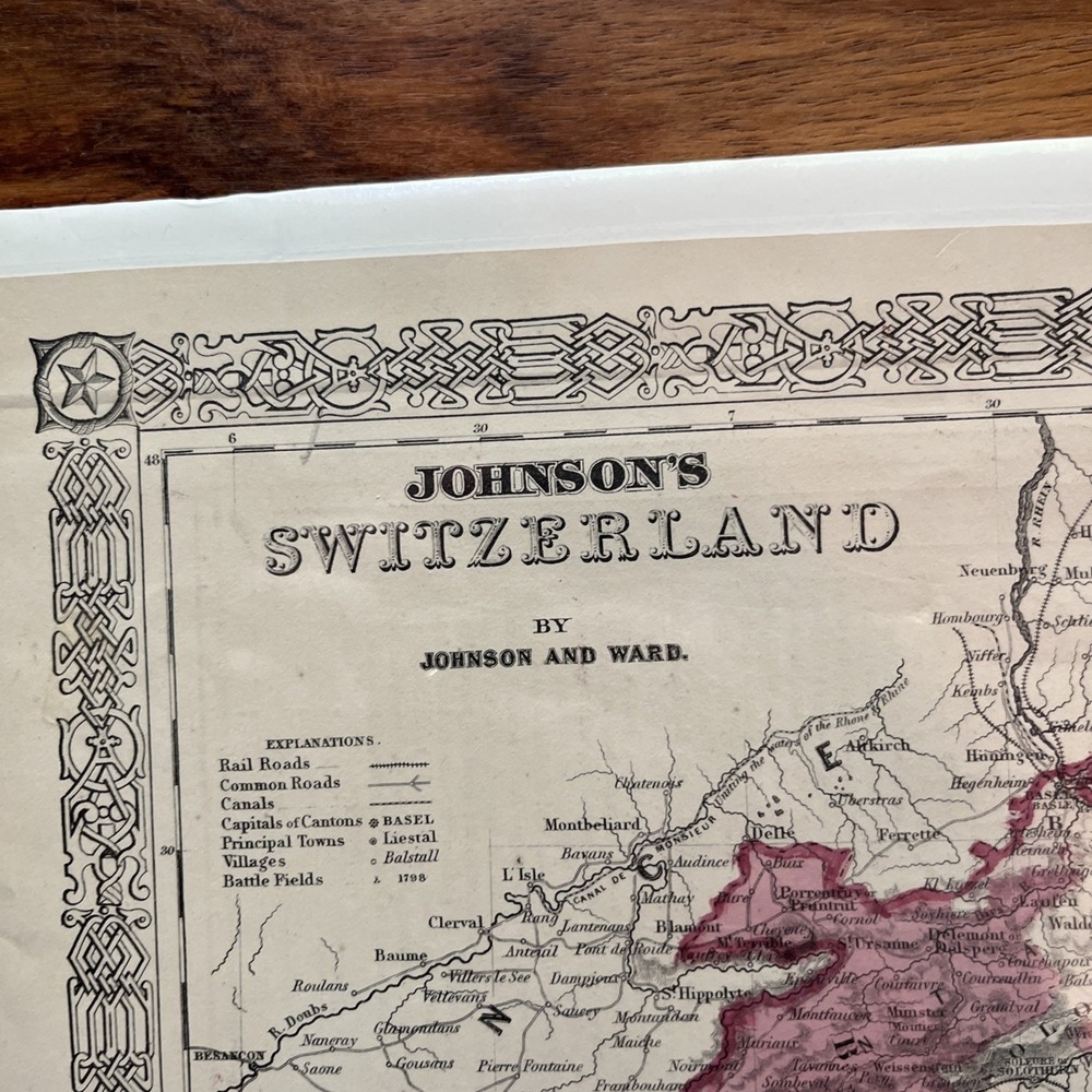 Antique 1860s Johnson & Ward Switzerland Map Hand Colored Original Atlas - Picture 2 of 4